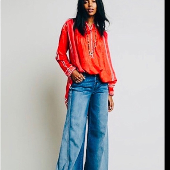 Free People Tops - Free People Red Plaid Oversized Tunic Top XS/S